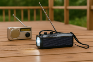 kaksi radiota pöydällä.